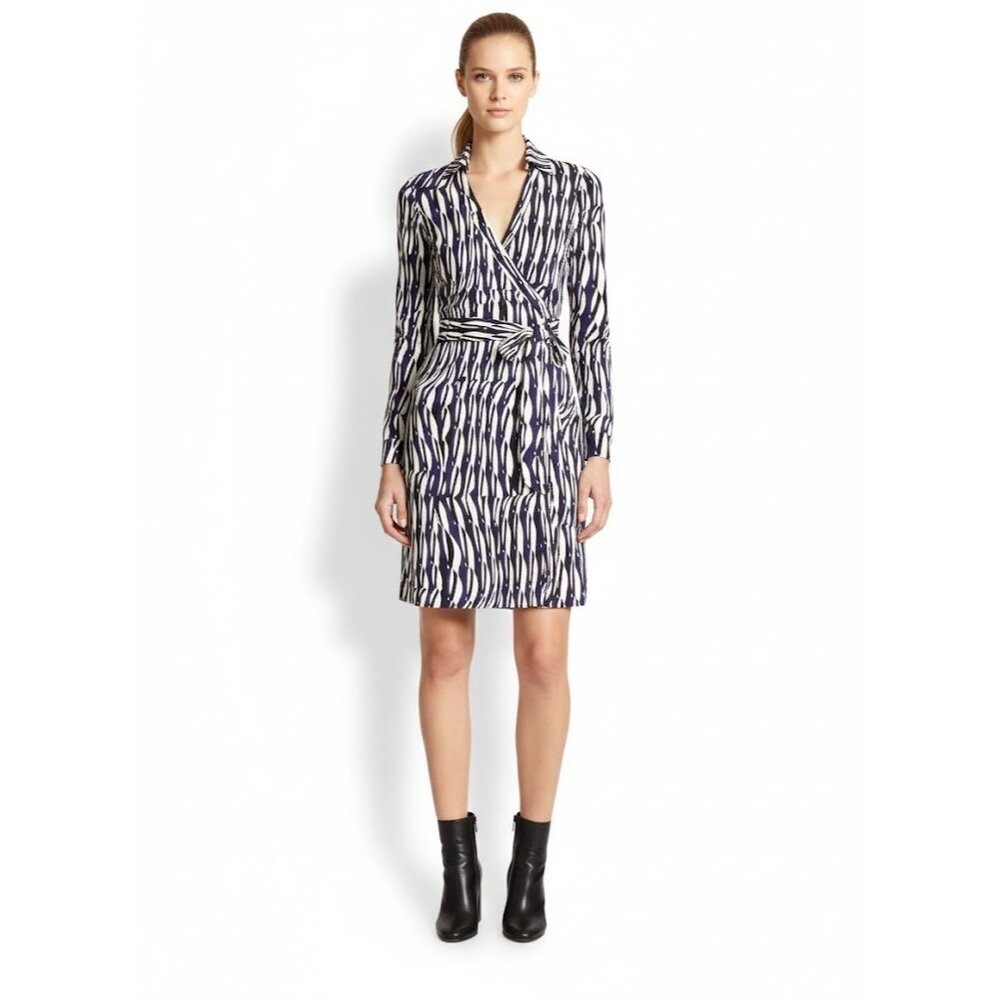 NWT Diane von Furstenberg New Jeanne Two in Glass Weave Silk Wrap Dress 14 - Picture 9 of 9